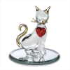 GLASS CAT W/RED HEART