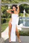 STRETCH LACE LONG NIGHT GOWN WITH MATCHING THONG PANTY
