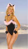 Kitty Cat Playful Pussy Cat 4pc. costume includes a thong back teddy & headband. Neckband & wrist cuffs are also included.