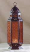 Moroccan Design Amber Glass Candle Lantern