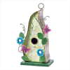 METAL BIRDHOUSE W/BLUE FLOWERS