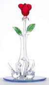 Glass Rose in Vase with Swans